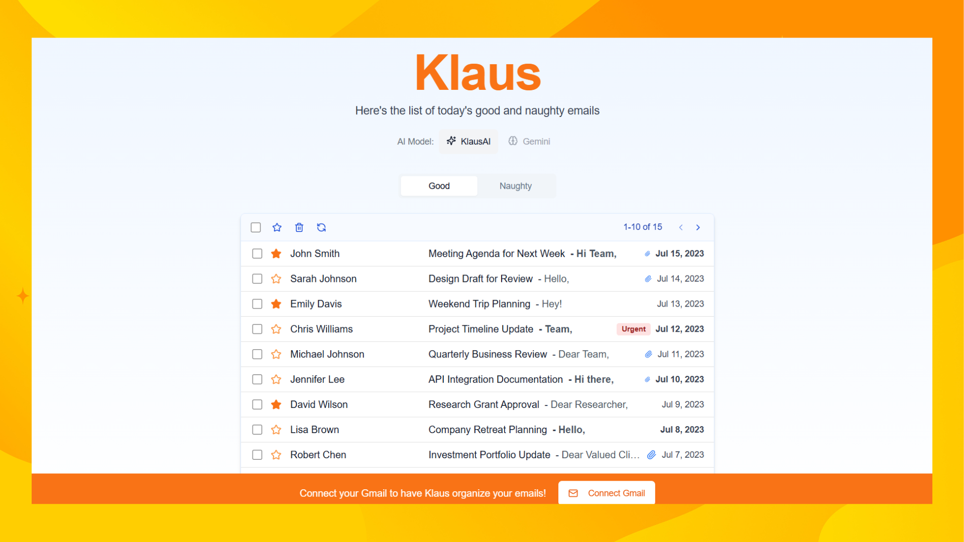 Klaus landing page